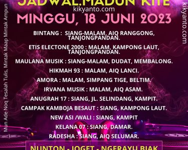 Jadwal Musik Belitung (Jadwal Madun Kite), Minggu 18 Juni 2023