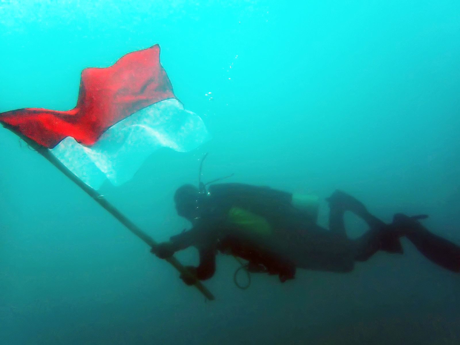 Pengibaran Bendera di Bawah Laut Pulau Buku Limau