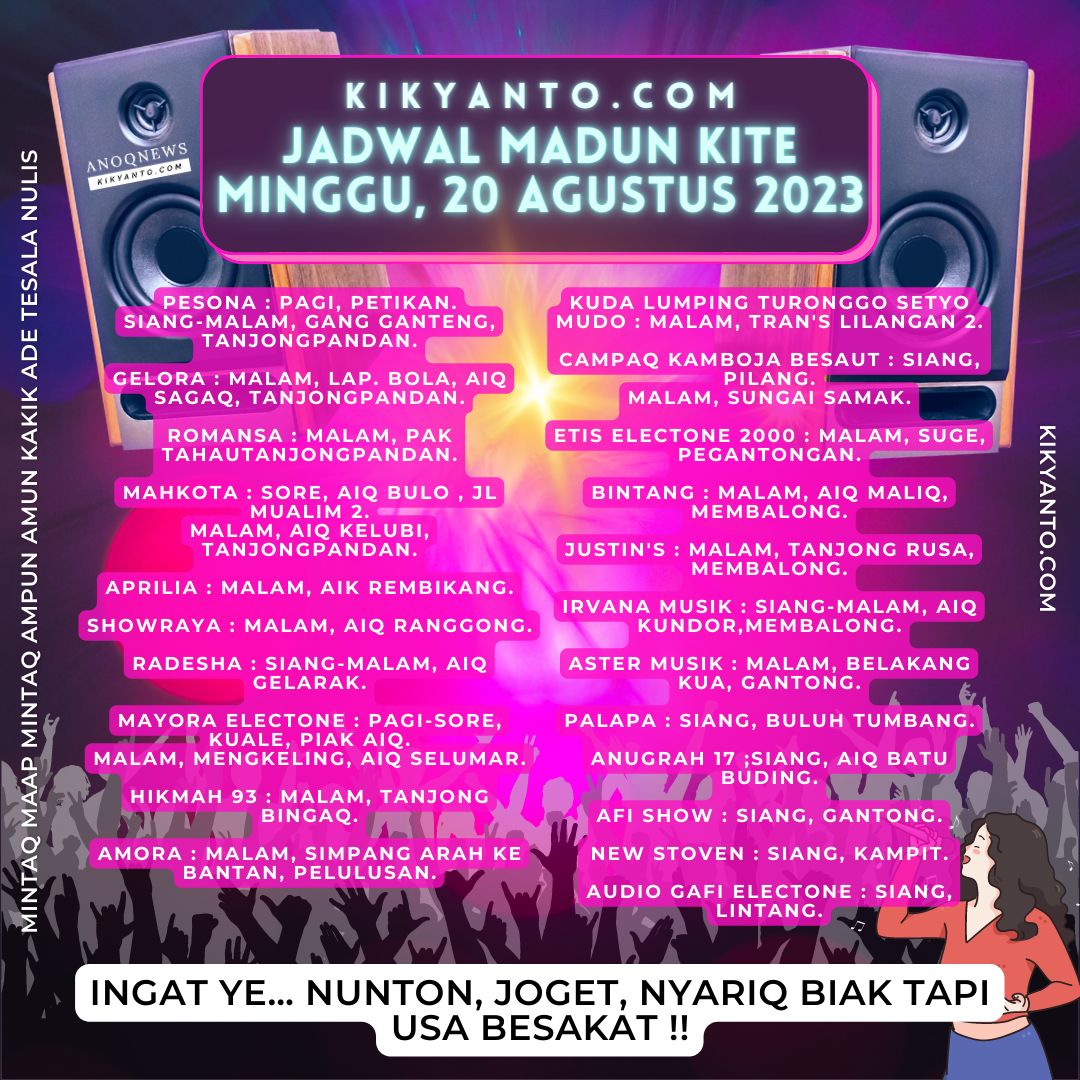 Jadwal Musik Belitung (Jadwal Madun Kite), Minggu 20 Agustus 2023