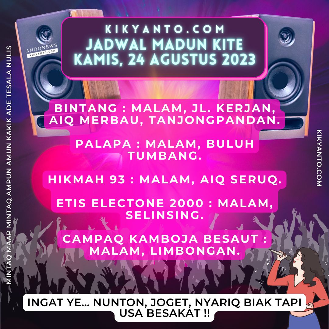 Jadwal Musik Belitung (Jadwal Madun Kite), Kamis 24 Agustus 2023