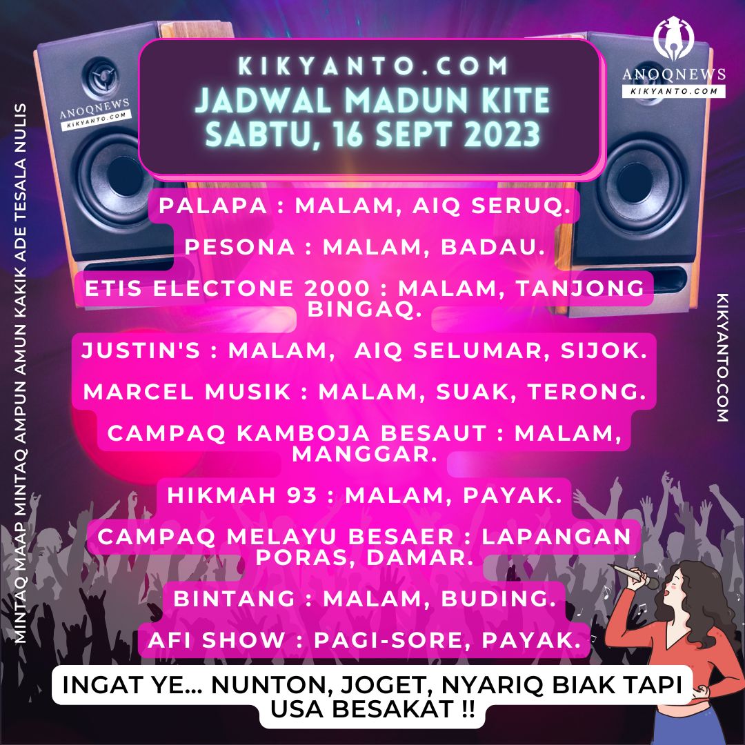 Jadwal Musik Belitung (Jadwal Madun Kite), Sabtu 16 September 2023