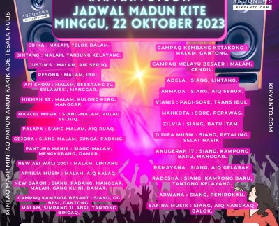 Jadwal Musik Belitung (Jadwal Madun Kite), Minggu 22 Oktober 2023
