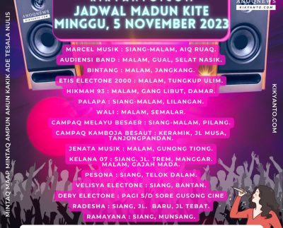 Jadwal Musik Belitung (Jadwal Madun Kite), Minggu 5 November 2023