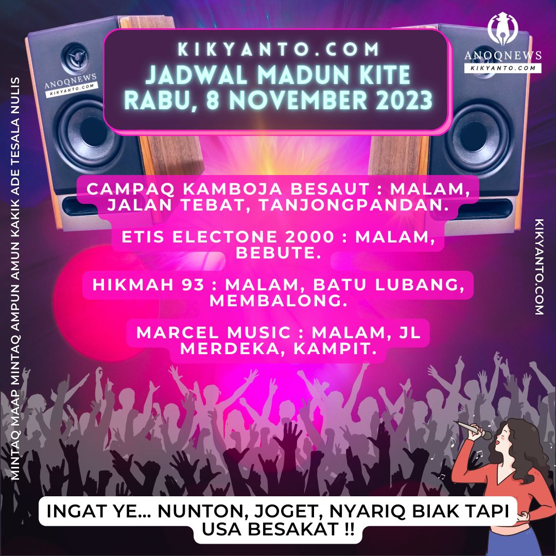Jadwal Musik Belitung (Jadwal Madun Kite), Rabu 8 November 2023