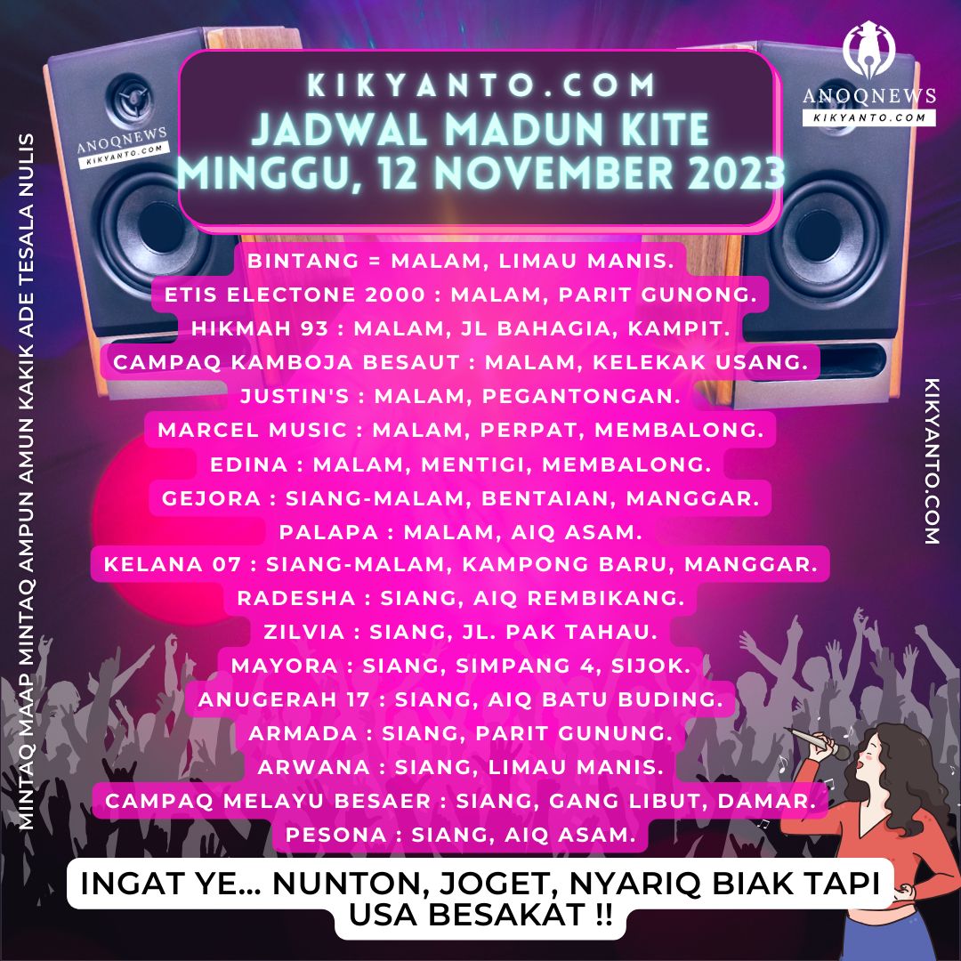 Jadwal Musik Belitung (Jadwal Madun Kite), Minggu 12 November 2023