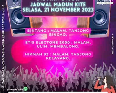 Jadwal Musik Belitung (Jadwal Madun Kite), Selasa 21 November 2023